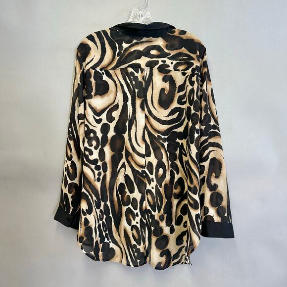 Chico's Ocelot Print Button Up Long Sleeve Blouse Sheer US Size XXL Chicos 4 - Picture 14 of 15